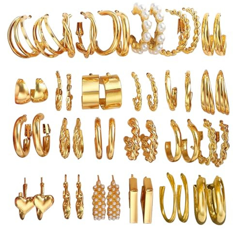 24 Paar Gold Creolen Ohrringe Set für Damen, Gold Mode Damen Ohrringe for Freundin Ehefrau Gute Freunde Geburtstags Weihnachts Valentinstags Geschenk