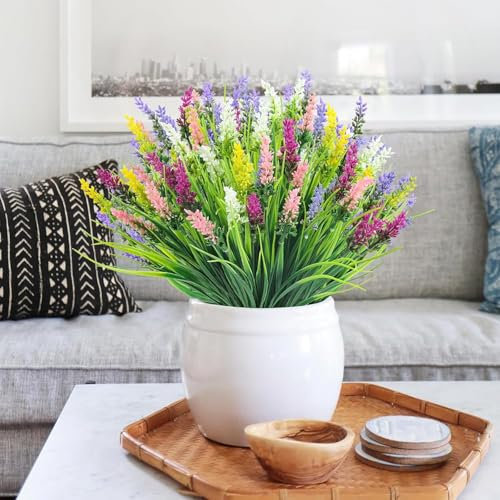 N&T NIETING Kunstpflanze Outdoor Künstliche Pflanzen, 6 Stück Fake Plant mit Blumen, UV-beständige Plastikpflanze für Außenbereich Balkon Garten Schreibtischdeko Balkonkästen Dekoration(Mischfarbe)