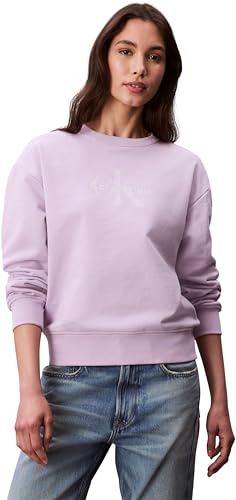 Calvin Klein Damen Sweatshirt Monologo French Terry mit Rundhalsausschnitt, Violett (Lavender Blush), XXS