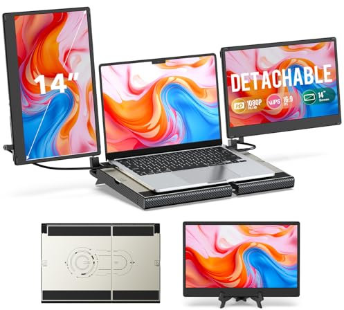 UK BONITOYS Laptop Screen Extender, 14 FHD 1080P Laptop Monitor Extender, Stretchable Base and Detachable Screen, Plug & Play, Triple Screen Extender Compatible with Windows, Mac, Chrome