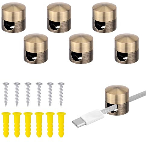 6 Pcs Cable Anchors for Desk Organization, Charger Cable Management Clips Metal Cable Holders for Cords Sturdy Aluminum Wire Organizer for Home Office(Bronze)