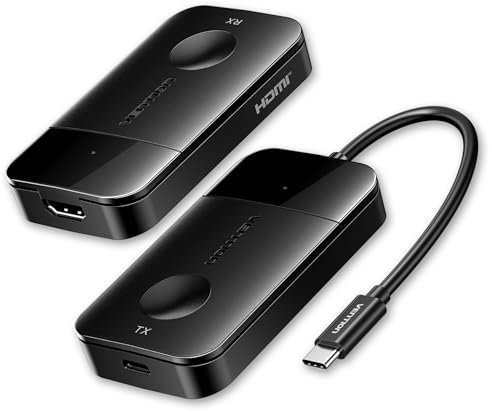 VENTION Transmisor y Receptor HDMI Inalámbrico 4K@30Hz, Extensor Inalámbrico USB C a HDMI 5G (50M/165FT) con Carga PD 60W – Transmite Vídeo Desde Portátil, Móvil o Tablet a Monitor, Proyector o TV