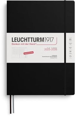 LEUCHTTURM1917 372633 Akademischer Wochenplaner Master (A4+) 2026, 18 Monate 07.2025-12.2026, Hardcover, Schwarz, Deutsch