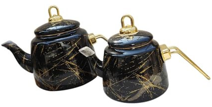 KESOTO 2 Pieces Enamel Tea Pot Set Coffee Pot Decorative Easy to Clean Tea Pitcher Tea Maker for Home Use Restaurant Tea House, Black