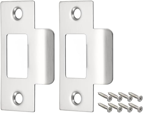 2 Pack Door Strike Plates, 70mm x 40.3mm 201 Stainless Steel Latch Deadbolt Strike Plates with Mounting Screws, Silver Door Frame Jamb Replacement Plates for Interior Exterior Doors