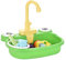 Évier pour enfants avec de l'eau courante, un lavabo de jeu grenouille en plastique avec un robinet rotatif à 180 °, avec des légumes modèle jouet, des fruits, une vaisselle, détergent et