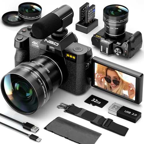 NBD - 48MP Digital Cameras for Photography - 16X Zoom Travel Camera with 180°Flip Screen, 4K Photographic Vlogging Cameras for YouTube, Auto Focus, Macro Lens, 2