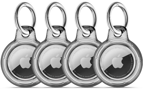 TNSNK for AirTag Holder Keyring, 4 Pack,4 Clear Black | for AirTag 2nd/1st, Waterproof, Rotating Latch, Scratch & Impact-resistant, No Signal Loss, with Keychain, for Luggage/Pets