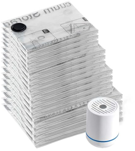 Vacuum Storage Bags With Electric Air Pump: 8 Pack Reusable Space Saver Bags for Clothes, travel, Pillows, Compression,Blankets,Bedding (2 Jumbo + 2 Large + 2 Medium + 2 Small)