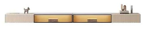 Meuble TV Moderne Meuble TV Flottant, Console Murale avec Plateau en Ardoise, Porte Verre et tiroirs de Rangement, Centre Divertissement Moderne lumière LED(220cm)