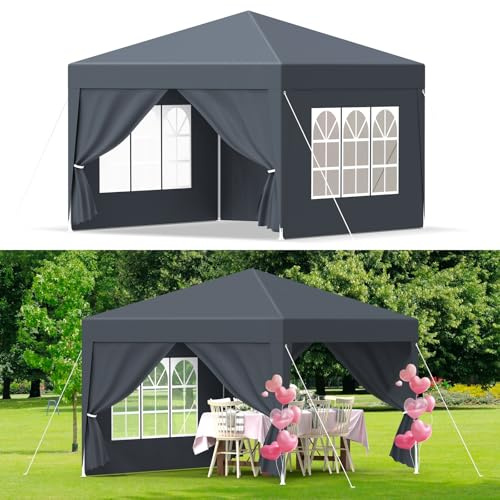 Pavillon 3x3m，Faltpavillon mit Abnehmbaren Seitenteilen,UV Schutz 50+,Stabil,Windschutz,Wasserdicht,Gartenpavillon mit Fenstern,Partyzelt,Gartenzelt für Markt,Festival,Camping,Hochzeiten,Anthrazit