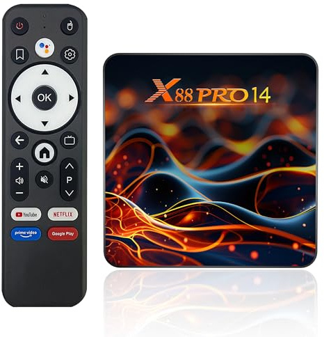 TV Box Android 14.0,X14 Pro Smart TV Box 1Go RAM 8Go ROM RK3518 Quad-Core 64bit Cortex-A53 Mali 450 MP2 GPU Support BT5.0 4K 3D 1080P 2.4/5.0GHz WiFi 10/100M Ethernet DLNA HDMI2.0 USB3.0