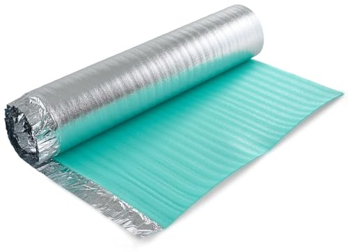 INMOZATA Acoustic Silver Underlay for Wood or Laminate Flooring，3mm Foil Damp Proof Membrane，Great Sound & Heat Insulation (15m2 Roll)