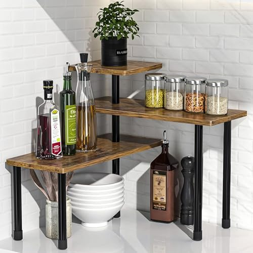 Yibang Eckregal Küche Organizer Küchenregal Klein 3 Stöckiges Verstellbares | Küche Arbeitsplatte Tischregal Verstellbar Gewürzregal Stehend Küchenorganizer Regal für Esszimmer Küchen Badezimmer