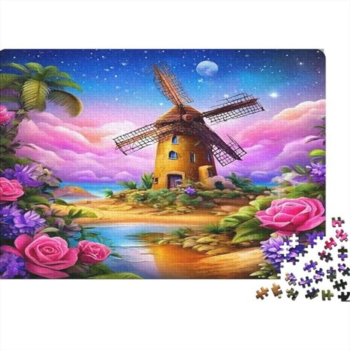 Mulino a vento Rosa Puzzle 1000 Pezzi Puzzle per Adulti Carta Relax Famiglia Decorazione Regalo Feste 70x50cm/1000pcs