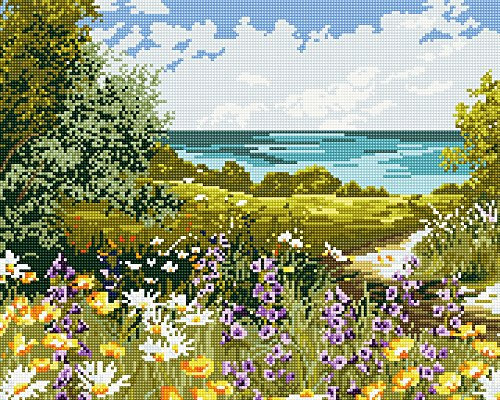 GMMH Diamond Vollbedeckung mit Holzrahmen Painting Set Bild 40 x 50 Diamant Malerei Stickerei Handarbeit Basteln Mosaik Steine Blumen Korb Haus am Bach (GJ162)