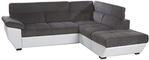 Mivano Schlafsofa Speedway / Eckcouch mit Bettfunktion, Stauraum und verstellbaren Kopfstützen / 262 x 79 x 224 / Zweifarbig: dunkelgrau/hellgrau