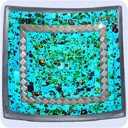 Simandra Mosaikschale Tonschale Glasschale Dekoschale Mosaik Kunsthandwerk Glassteine Deko Quadrat Spiegel groß Color Blau