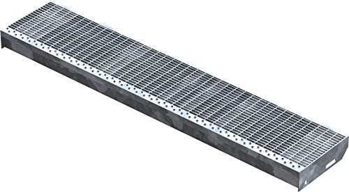 Fenau – 1200 x 240 mm - Gitterrost-Stufe (R11) XSL, MW: 30/10 mm, verzinkt, Stahl-Treppenstufe nach DIN-Norm, Fluchttreppen geeignet, Anti-Rutsch-Wirkung