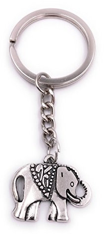 H-Customs Elefant mit Decke Schlüsselanhänger Anhänger Silber aus Metall