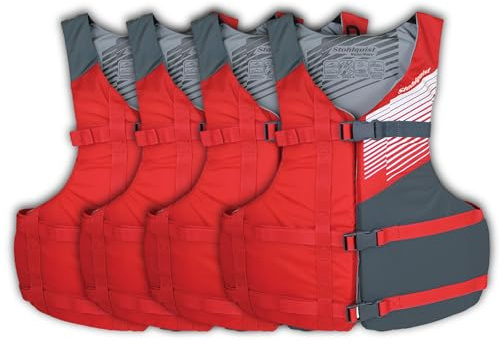 Stohlquist® Adult Life Jacket PFD 4-Pack. US Coast Guard Approved Type III Life Vest for Kayak, Boat, Paddleboard & Water Sports – Lightweight Adjustable Fit for Men & Women 90+ lbs