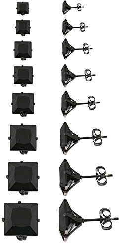 Aroncent Damen Zirkonia Ohrstecker Ohrringe: 8 Paar eckig Ohrstecker Quadrat Ohrpiercing mit Zirkonia 3-10mm Schwarz