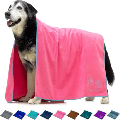 Lucky Paws® Hundehandtuch - 140x70cm XL Hundehandtuch extra saugfähig - schnell trocknend, luxuriös weiches Hunde Handtuch Hundebesitzer und Hunde Zubehör (1er-Pack, rosa)