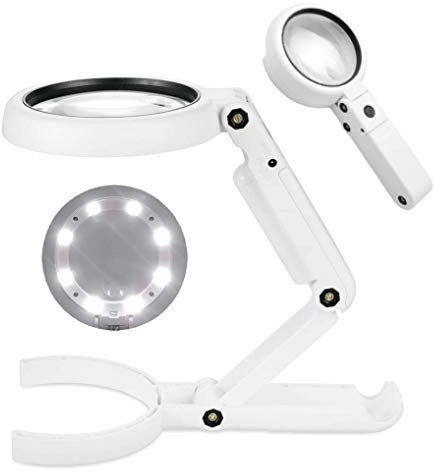 GuDoQi Lupe mit Licht und Ständer, 5X 11X Handlupe, 8 LED Licht, für Senioren lesen, Hobby, Handwerk, Computer Reparatur und Schmuck Lupe