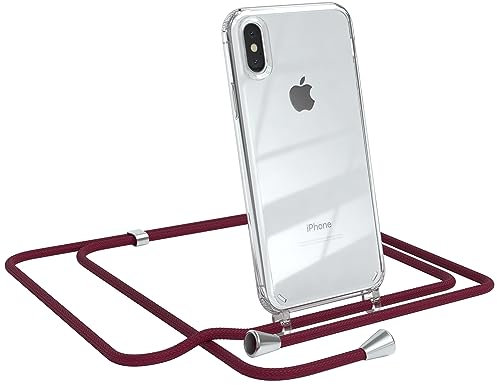 EAZY CASE Handykette kompatibel mit iPhone X/XS Handyhülle mit Umhängeband, Handykordel mit Schutzhülle, Silikonhülle, Hülle mit Band, Stylische Kette für Smartphone, Burgunder Rot