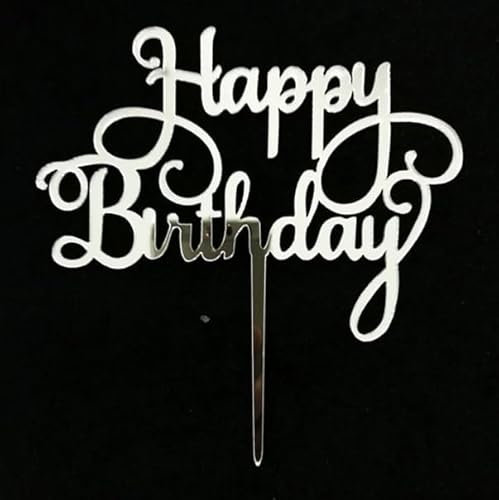 AILEXI 1 Count Acryl Glitter Kuchen dekorieren Topper - Happy Birthday Silber