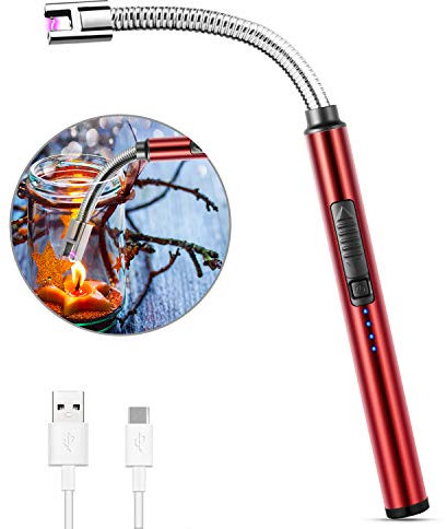 MOSUO Rechargeable Electric Arc Lighter - Windproof Flameless Electronic Lighter for Kitchen, Barbecue, Candles, Gas Stove, BBQ, Fireworks - Red