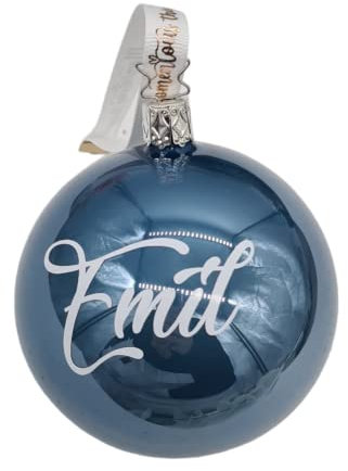 Personalisierte blaue Weihnachtskugel mit Namen in Silber | echtes mundgeblasenes Glas (Blau, Hope)