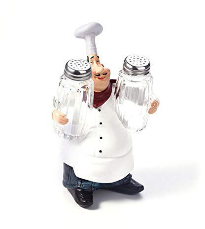 Haofy Salz Pfefferstreuer Set mit Chef Figur aus Harz für Küche Dekoration Organizer für Gewürze Weinöffner Zahnstocherhalter für Restaurant Bistro Haushalt