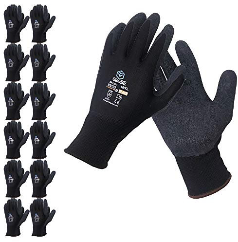 GlovBE 12 Pairs Grip All-Purpose Work Gloves with Latex Coated Palm, Black (XXL)