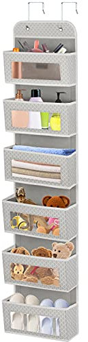 Hanging Storage with 6 Shelves,Over The Door Organizer, Wardrobe Closet Organiser with Clear Window Pockets Foldable for Toys, Magazine, Purses, Keys, Sunglasses, Hat,Sock(flower)