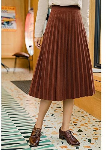 ShFhhwrl Schöner Kilt Rock Winter Mid Waist Elastic Chap EIN Faltenrock L Braun