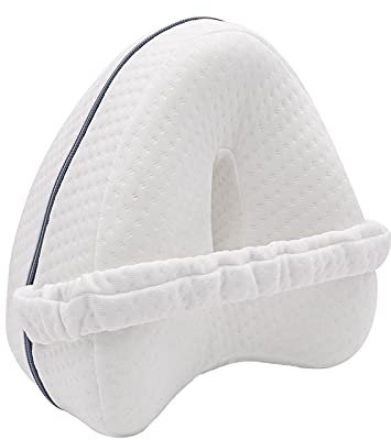 TRIXES Coussin de genou avec sangle – Support de genou profilé – Soutien du dos – Oreiller en mousse à mémoire de forme – Coussin de grossesse – Coussin de lit – Aide au sommeil pour plus de confort