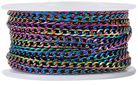 Givenny Cadenas de eslabones de acero inoxidable 304 de 4,5 x 3 x 1 mm, coloridas cadenas de cable trenzadas de metal sin soldadura con carrete de plástico para hacer collares y pulseras