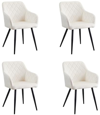 CLIPOP Esszimmerstühle 4er Set, Küchenstuhl Samt Bezug Wohnzimmerstuhl Polsterstuhl mit Armlehne Metallbeine Polstersessel Stuhl für Esszimmer Wohnzimmer Küche (4, Samt Beige)