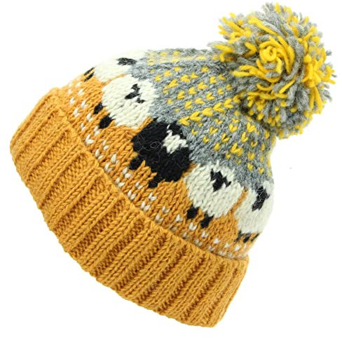LOUDelephant Wollstrickmütze mit Bommel, Orange, Einheitsgröße