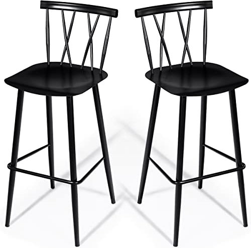 COSTWAY 2er Set Esszimmerstuhl Barstuhl, Schicker Bistrostuhl Beistellstuhl aus Metall, Essstuhl mit Rückenlehne, Barhocker Caféstuhl für Theke Küche Bar