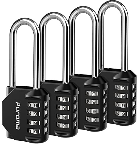 Puroma 4 Pack 2.6 Inch Long Shackle Combination Lock 4 Digit Outdoor Waterproof Padlock for Hasp Locker Lock, Sports Locker, Fence, Gate, Toolbox, Case, Hasp Storage, Cabinets (Black)