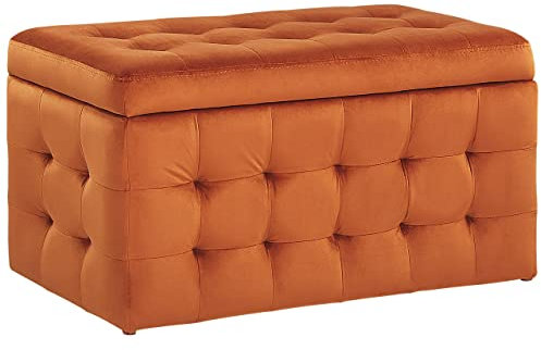 Hocker mit Stauraum Deckel Samt orange Bettbank Truhe Fußhocker Modern Michigan