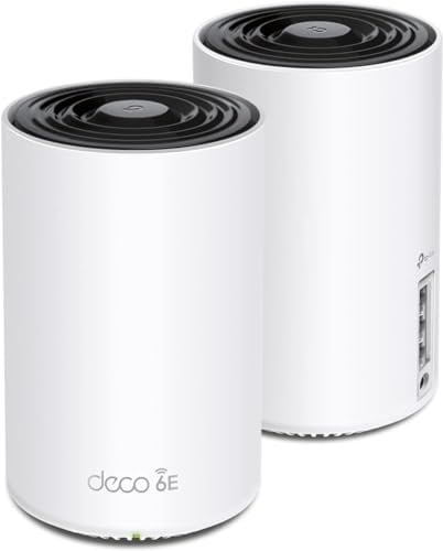 TP-Link Deco XE75 Mesh WLAN Set (2 Pack), Wi-Fi 6E AXE5400 Tri-Band Router & Repeater, 3× Gigabit Ports für jede Einheit, empfohlen für Häuser mit 3-5 Schlafzimmern, Umfassender Jugendschutz, WPA3