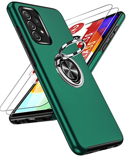 LeYi Hülle für Samsung Galaxy A52S 5G/A52 4G/5G Kameraschutz Handyhülle& 2*Hartglas Folie, Hybrid Schutzhülle Militär Standard Stoßfest Case Handy Hüllen Cover mit Metall Ring Ständer Halter Grün