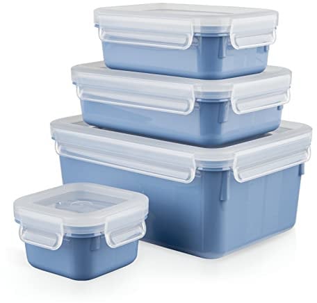 Tefal Masterseal Colour Edition Aquablau, rechteckig, 4-teilig, 100% luftdicht, 100% sicher, spülmaschinenfest, trendige Farben N1030810