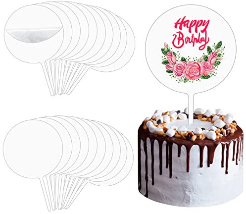 FORMIZON 20 Stück Acryl Kuchen Topper, Blanko DIY Acryl Torten Topper Kuchendeko, Transparente Acryl-Kuchenaufsätze für Geburtstagstortendekoration Geburtstag Partybedarf (Runden)
