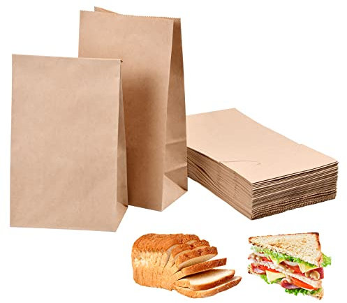 100PCS Sacs en Papier Kraft 90 g/m², 24 x 13 x 8 cm - Brun Alimentaires Pour Sandwichs, Bonbons, Collations - Sachet D'épicerie Pour Fête, Mariage, Noël