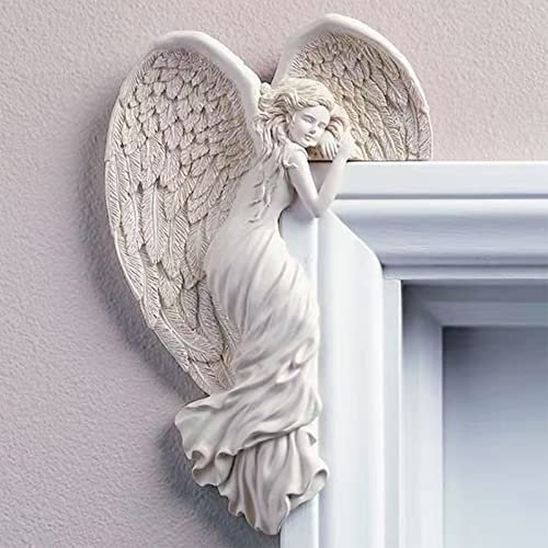 Marco de puerta de ángel, marco de puerta izquierda, derecha, escultura de pared de ángel, marco de puerta de marfil, escultura de alas de ángel, chimenea, decoración artística del hogar
