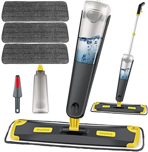 Balai Lave Sol avec Vaporisateur, Homgif Balai Pulvérisateur 780ml Flacon Spray Mop pour Stratifié Tuile Céramique Bois Nettoyage des Sols avec 3 Tampons Réutilisables